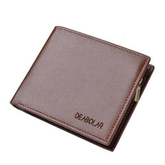 Men's Trifold Zipper Short Wallet PU Leather Money Clip