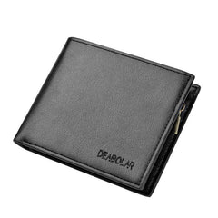 Men's Trifold Zipper Short Wallet PU Leather Money Clip