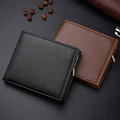 Men's Trifold Zipper Short Wallet PU Leather Money Clip