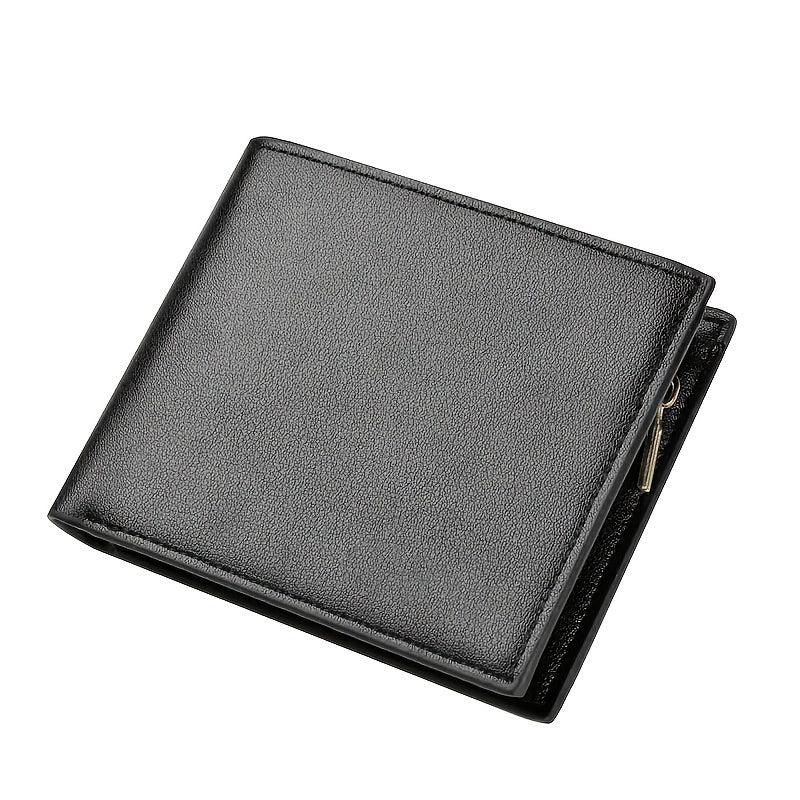 Men's Trifold Zipper Short Wallet PU Leather Money Clip