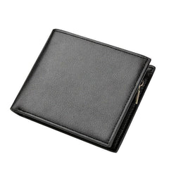 Men's Trifold Zipper Short Wallet PU Leather Money Clip