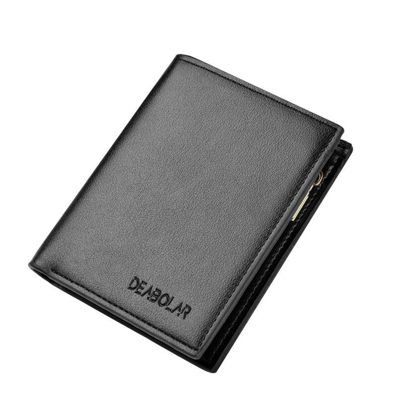 Men's Trifold Zipper Short Wallet PU Leather Money Clip