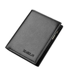 Men's Trifold Zipper Short Wallet PU Leather Money Clip