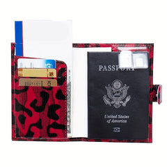 Leopard Print Men's Card Holder Buckle Passport With Three Card Slots