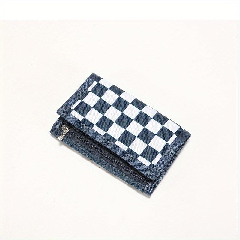 Men's Plaid Canvas Wallet with Coin Pocket Money Clip