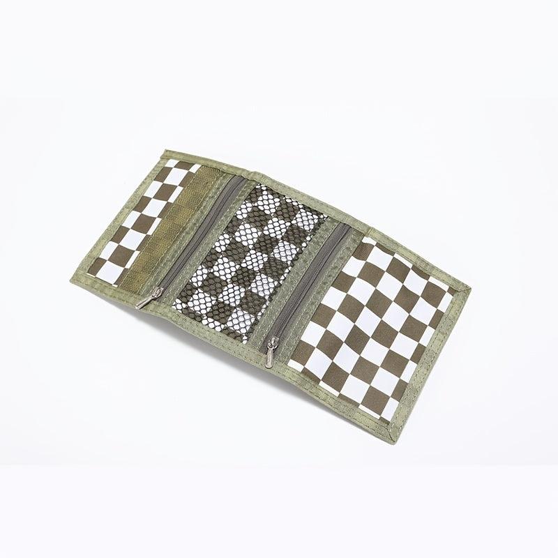 Men's Plaid Canvas Wallet with Coin Pocket Money Clip