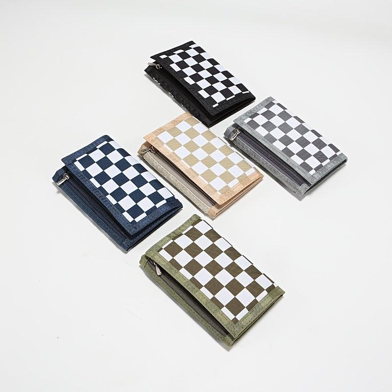 Men's Plaid Canvas Wallet with Coin Pocket Money Clip
