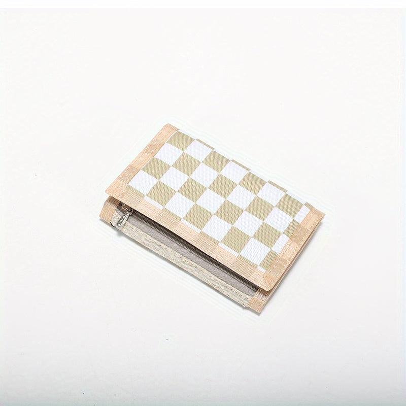 Men's Plaid Canvas Wallet with Coin Pocket Money Clip