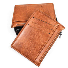 Ultra Thin Zipper Card Holder PU Leather Coin Pocket Wallet