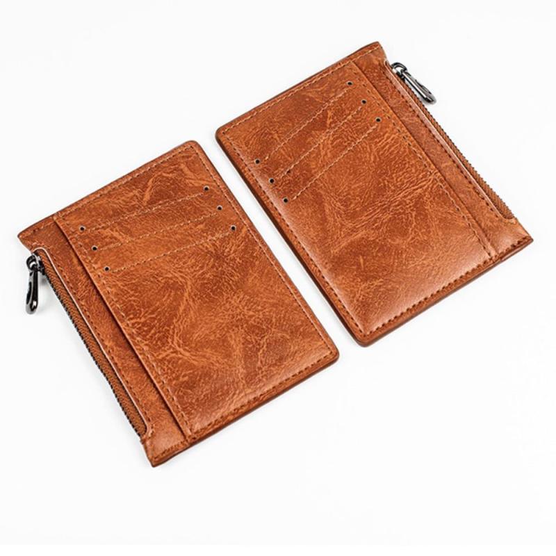 Ultra Thin Zipper Card Holder PU Leather Coin Pocket Wallet