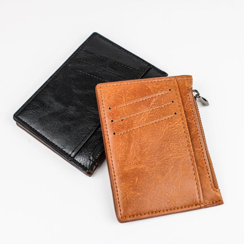 Ultra Thin Zipper Card Holder PU Leather Coin Pocket Wallet