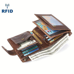 Men's Vintage Leather Buckle Wallet RFID Blocking Card Holder