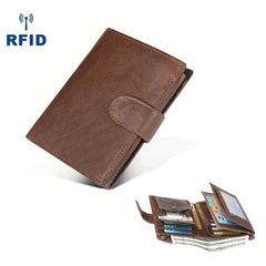 Men's Vintage Leather Buckle Wallet RFID Blocking Card Holder