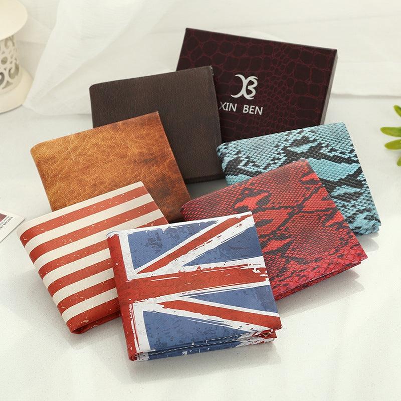 Retro Creative Printing Men's Short PU Leather Wallet