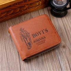 Men's Zipper Short Wallet Large Capacity Casual Vintage Short Wallet