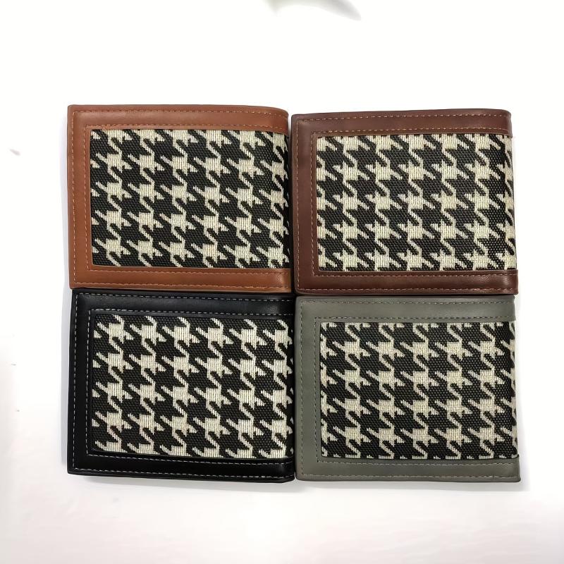 Men's Houndstooth Pattern Short Wallet Casual Wallet Large Capacity Card Holder