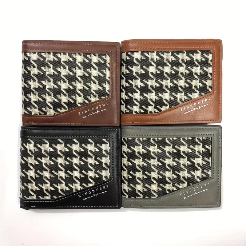 Men's Houndstooth Pattern Short Wallet Casual Wallet Large Capacity Card Holder