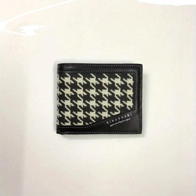 Men's Houndstooth Pattern Short Wallet Casual Wallet Large Capacity Card Holder