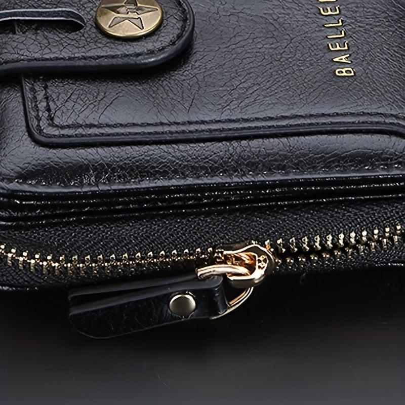 Men's Vintage Leather Short Wallet Bifold Zipper Coin Purse
