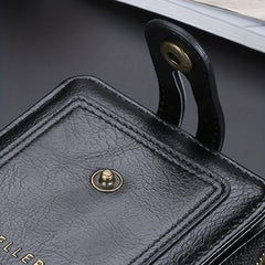 Men's Vintage Leather Short Wallet Bifold Zipper Coin Purse