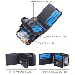 Men's Vintage Leather Short Wallet Bifold Zipper Coin Purse