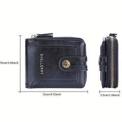 Men's Vintage Leather Short Wallet Bifold Zipper Coin Purse