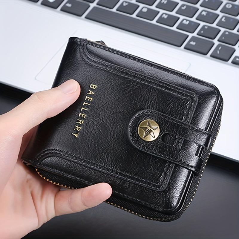 Men's Vintage Leather Short Wallet Bifold Zipper Coin Purse