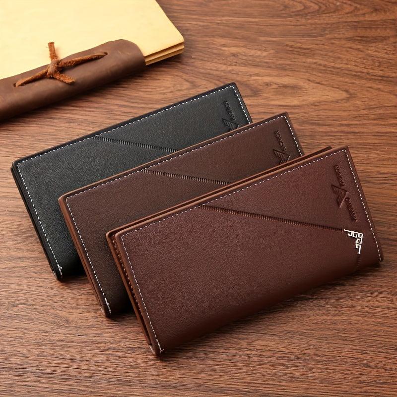 Men's Soft Leather Long Wallet Money Clip Clutch