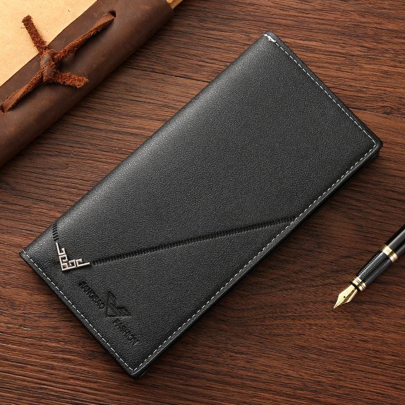 Men's Soft Leather Long Wallet Money Clip Clutch