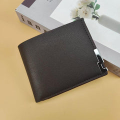 Men's Short Wallet with Metal Edge Decoration PU Leather Card Holder