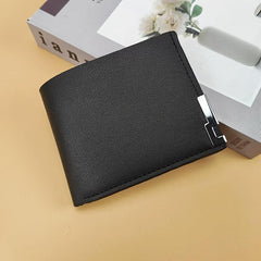 Men's Short Wallet with Metal Edge Decoration PU Leather Card Holder