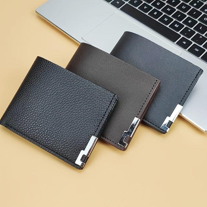 Men's Short Wallet with Metal Edge Decoration PU Leather Card Holder