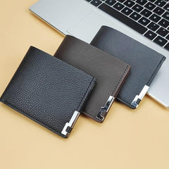 Men's Short Wallet with Metal Edge Decoration PU Leather Card Holder