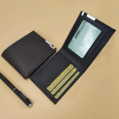 Men's Short Wallet with Metal Edge Decoration PU Leather Card Holder
