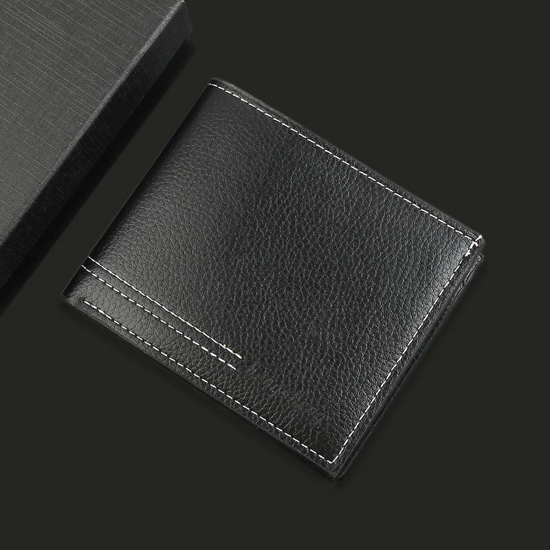Men's Business Short Wallet Ultralight Litchi Embossed Wallet