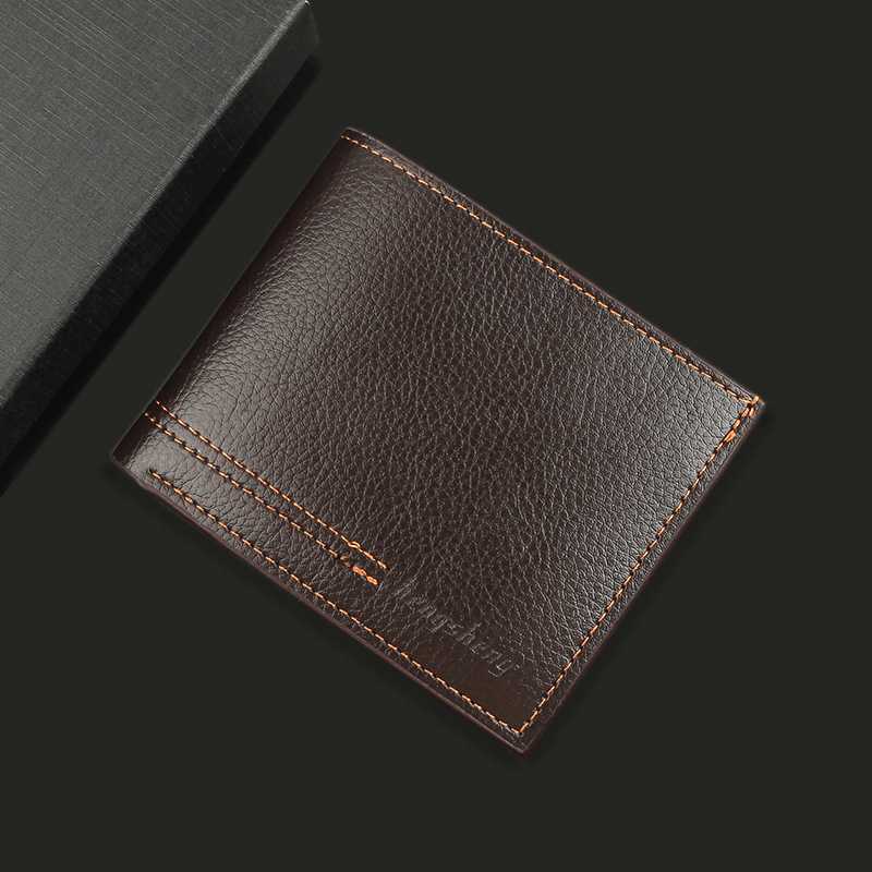 Men's Business Short Wallet Ultralight Litchi Embossed Wallet