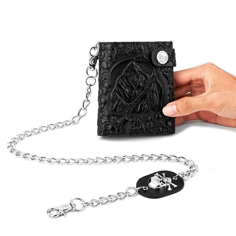 Men's Demon Skull Wallet Punk Rock Short Wallet With Chain