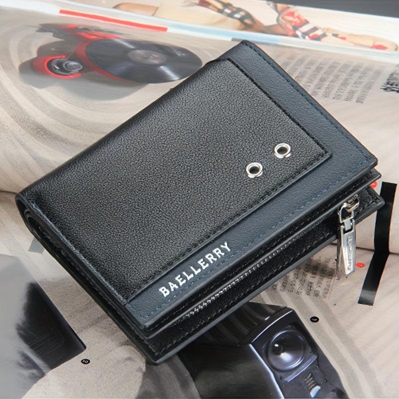 Men's Short Buckle RFID Wallet Vertical Coin Purse Long Money Clip