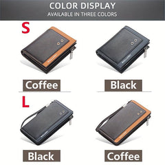 Men's Short Buckle RFID Wallet Vertical Coin Purse Long Money Clip