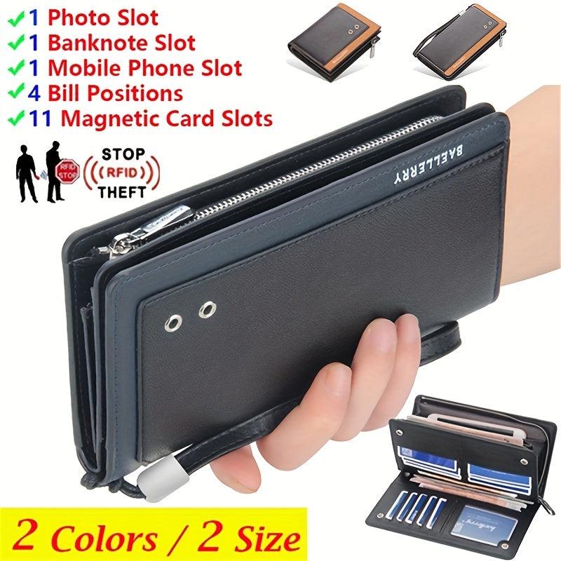 Men's Short Buckle RFID Wallet Vertical Coin Purse Long Money Clip