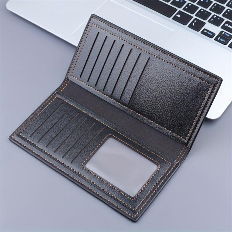 Brown Business Card Holder Men PU Leather Wallet 12 Slots 2 Note Positions