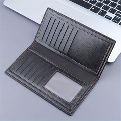 Brown Business Card Holder Men PU Leather Wallet 12 Slots 2 Note Positions
