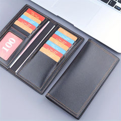 Brown Business Card Holder Men PU Leather Wallet 12 Slots 2 Note Positions