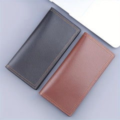 Brown Business Card Holder Men PU Leather Wallet 12 Slots 2 Note Positions