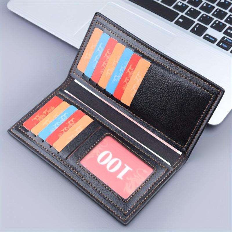 Brown Business Card Holder Men PU Leather Wallet 12 Slots 2 Note Positions