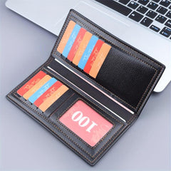 Brown Business Card Holder Men PU Leather Wallet 12 Slots 2 Note Positions