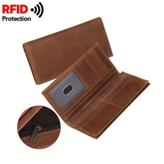 RFID Blocking Men's Leather Wallet Credit Card Holder Long Wallet
