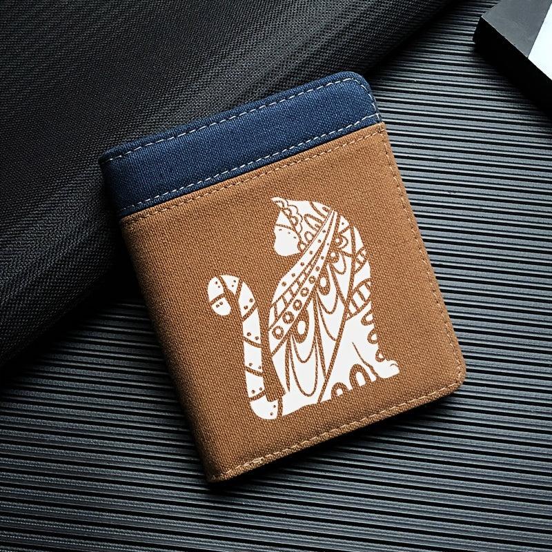 Vintage Cat Print Men's Cropped Canvas Wallet