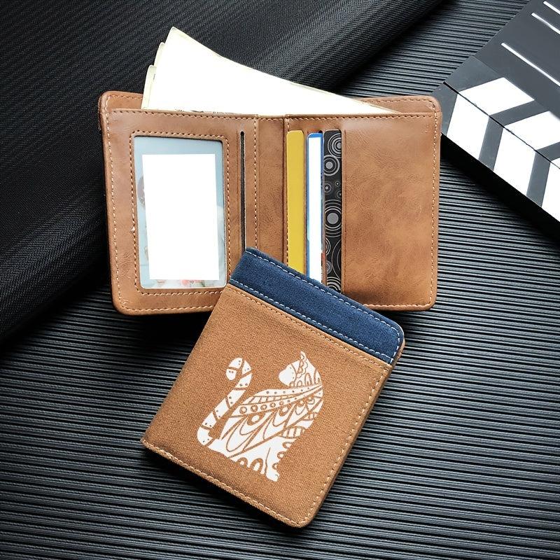 Vintage Cat Print Men's Cropped Canvas Wallet