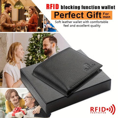 Men's RFID Leather Short Wallet Money Clip Vintage Card Holder